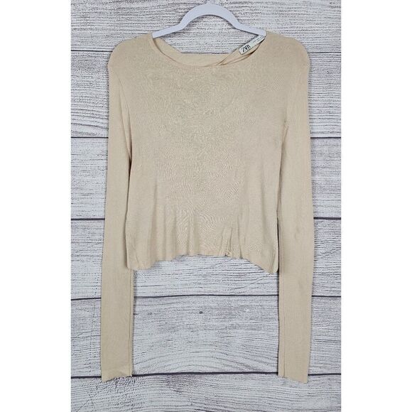 Zara Twist Open Back Long Sleeve Knit Top Cream Size Medium - Picture 1 of 6